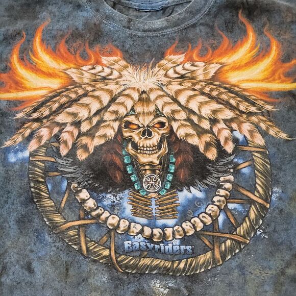 Vintage Easy-Riders Skeleton Fire Shirt Medium 19x27 Blue - Picture 7 of 10